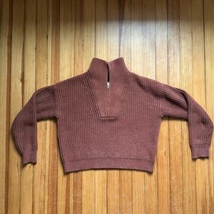 Theory, Petite Size, High Neck Mid-Zip Sweater in Burnt Orange